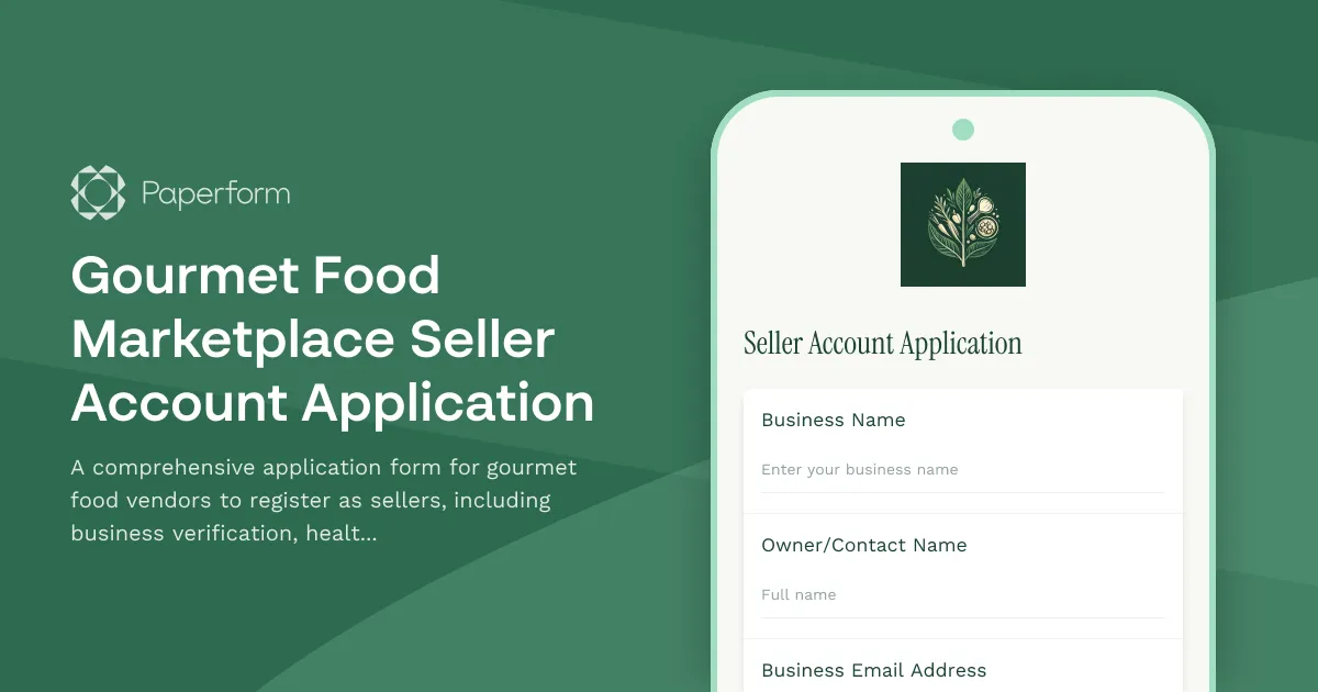 Gourmet Food Marketplace Seller Account Application