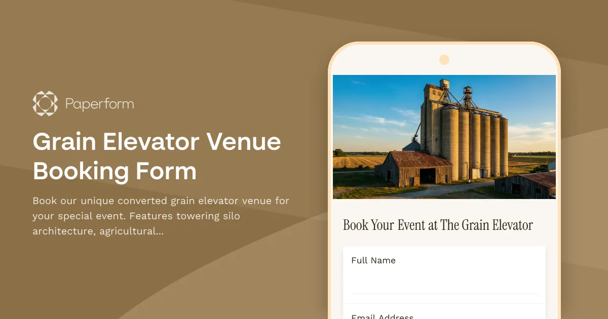 Grain Elevator Venue Booking Form
