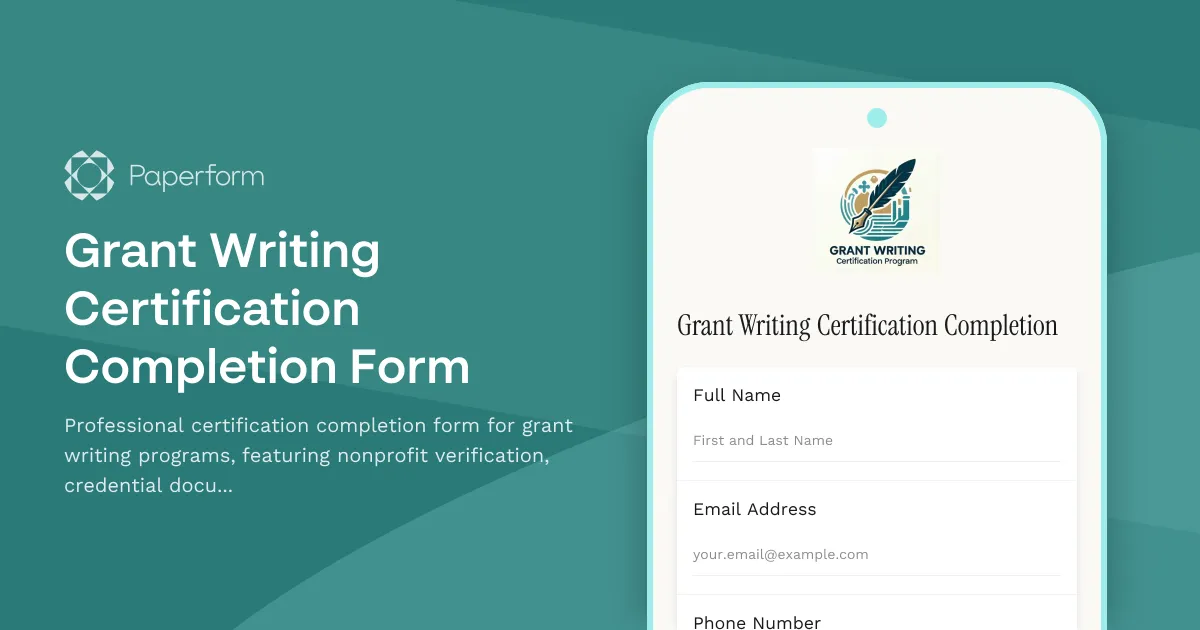 Grant Writing Certification Completion Form