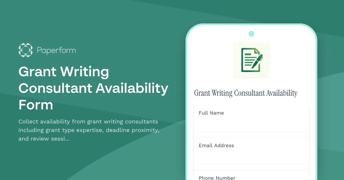 Grant Writing Consultant Availability Form