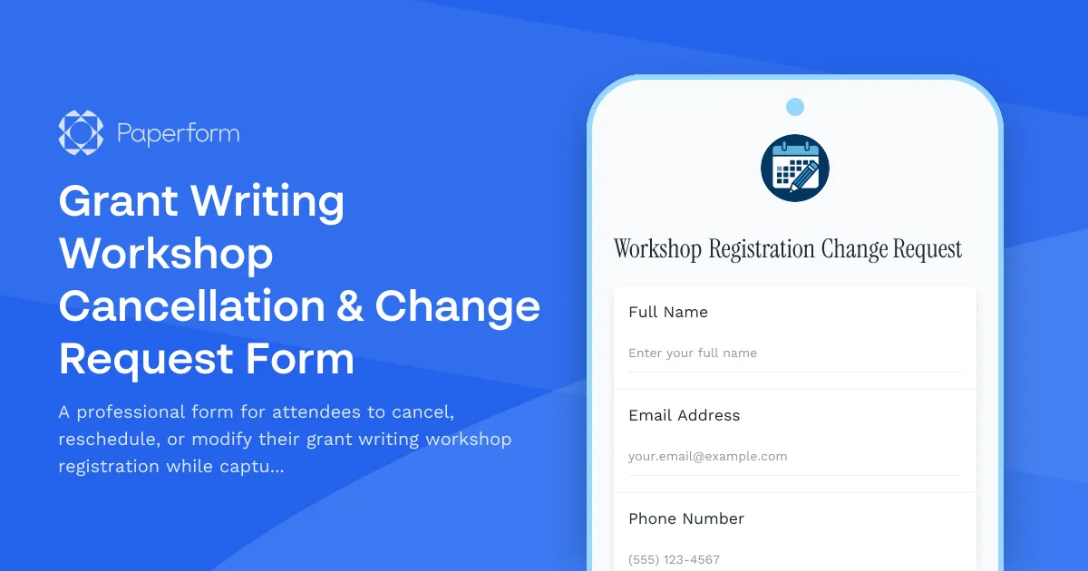 Grant Writing Workshop Cancellation & Change Request Form