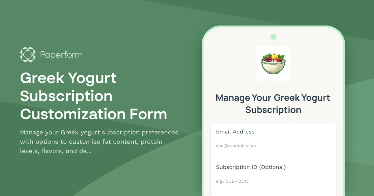 Greek Yogurt Subscription Customization Form