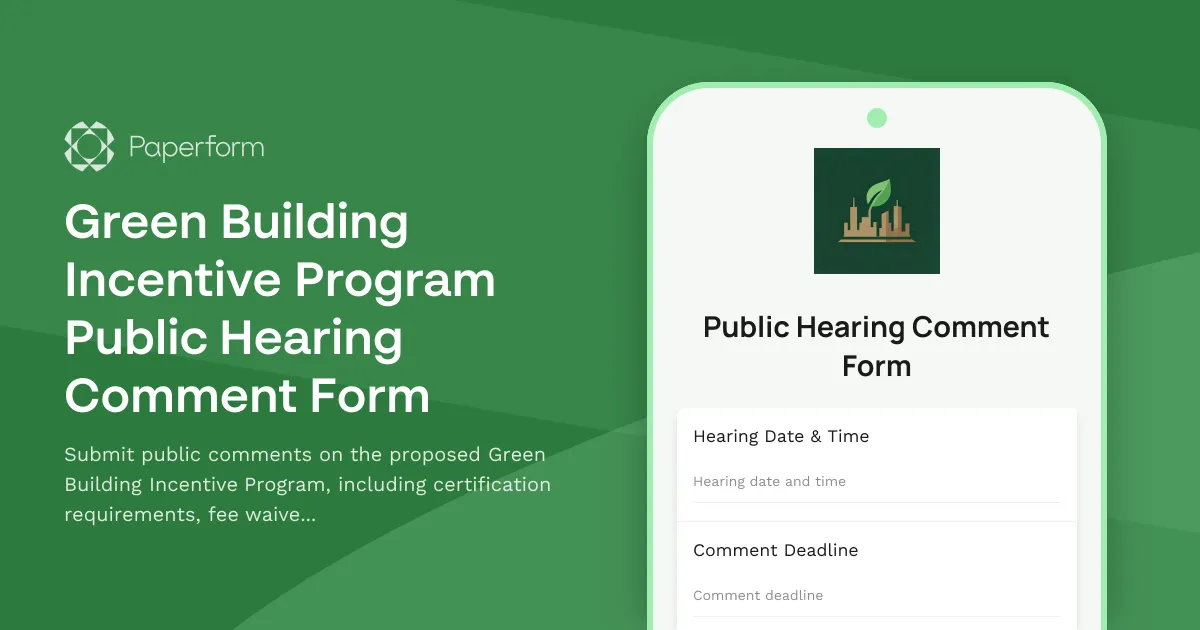 Green Building Incentive Program Public Hearing Comment Form