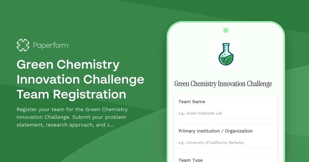Green Chemistry Innovation Challenge Team Registration