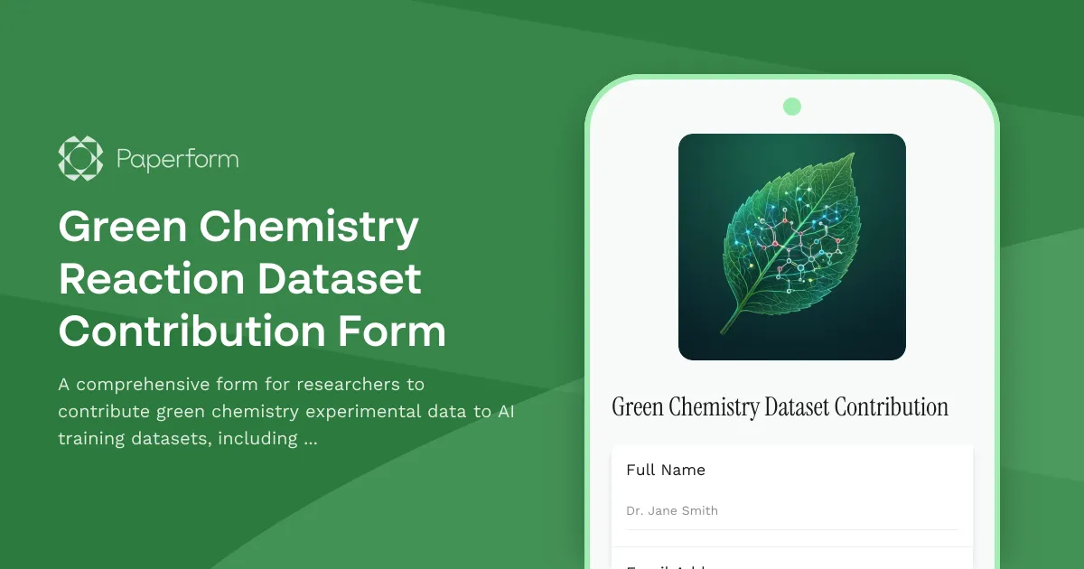 Green Chemistry Reaction Dataset Contribution Form