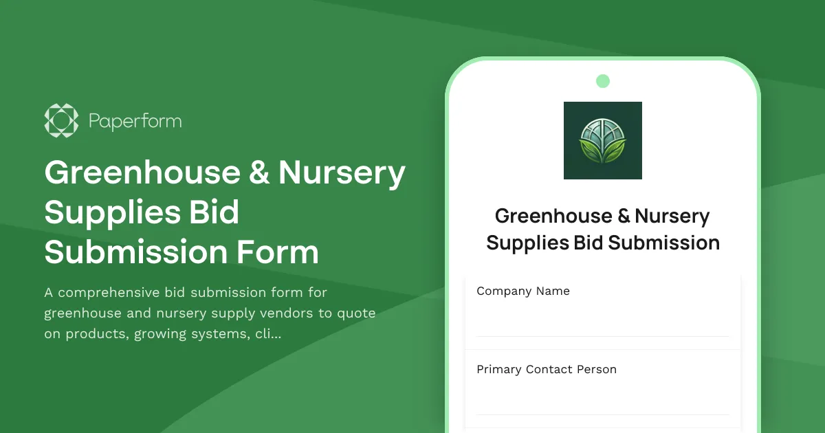 Greenhouse & Nursery Supplies Bid Submission Form