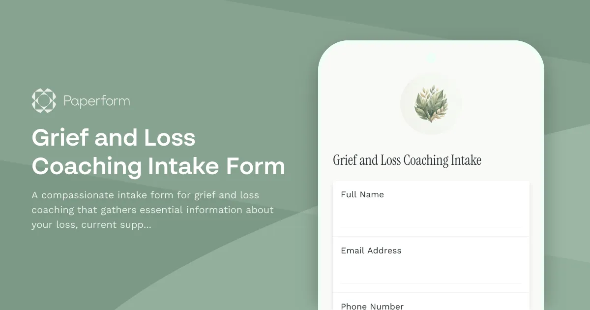 Grief and Loss Coaching Intake Form