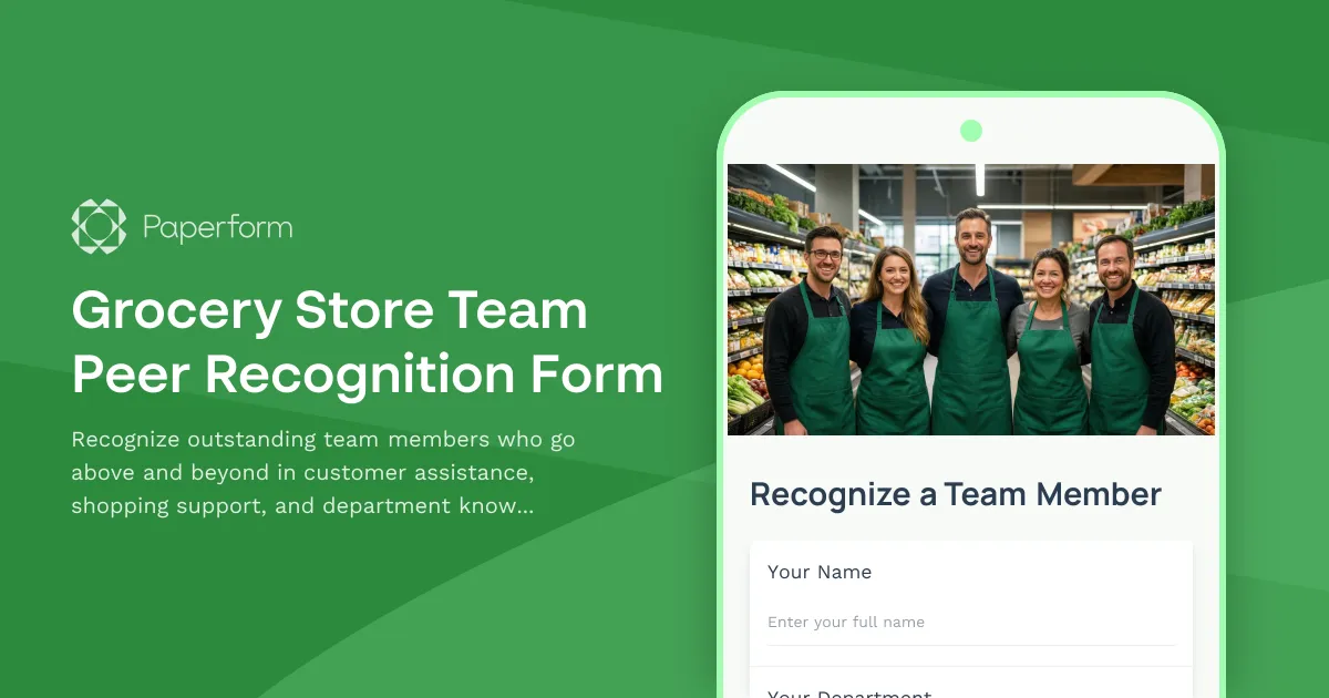 Grocery Store Team Peer Recognition Form