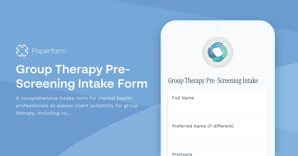 Group Therapy Pre-Screening Intake Form