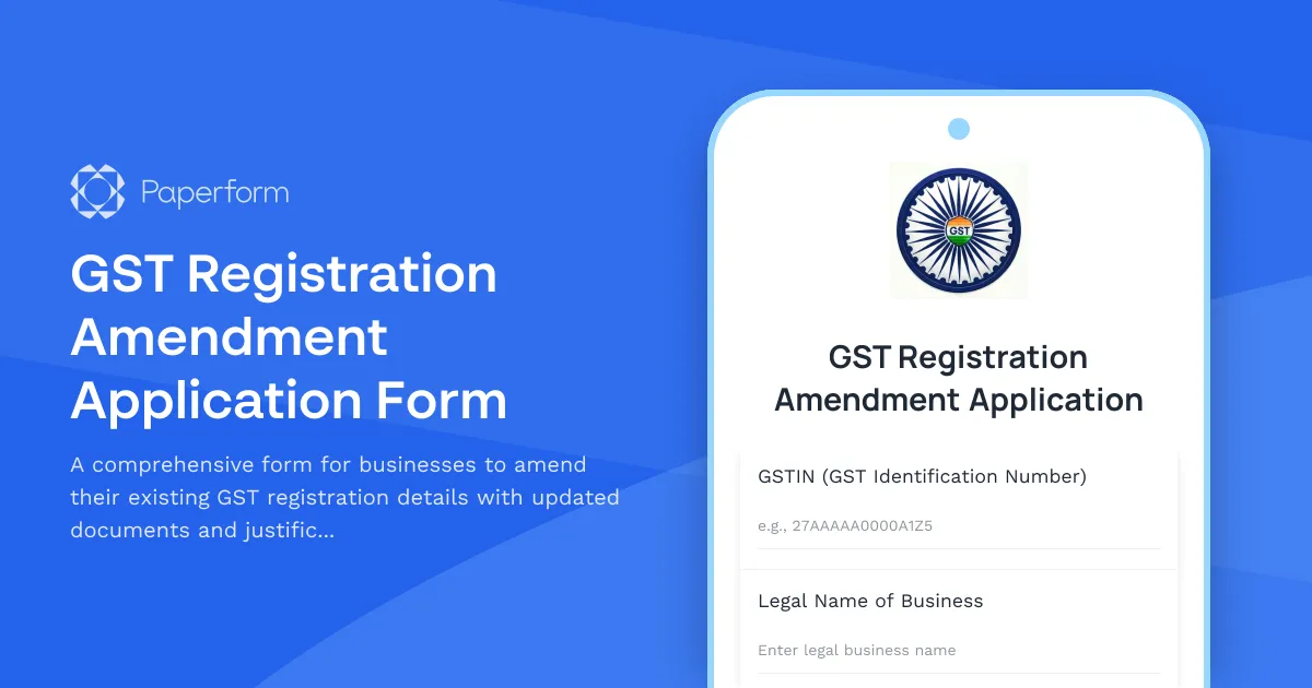 GST Registration Amendment Application Form