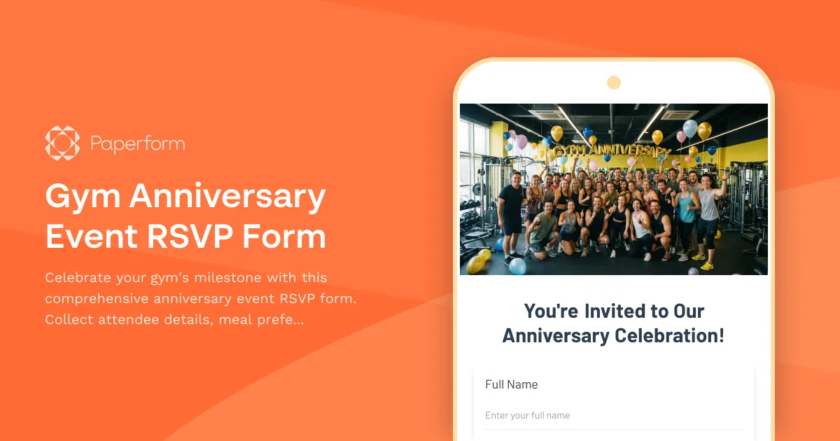 Gym Anniversary Event RSVP Form