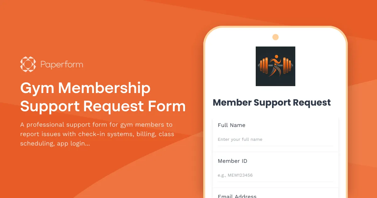Gym Membership Support Request Form
