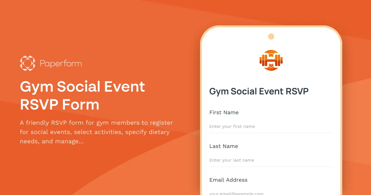 Gym Social Event RSVP Form