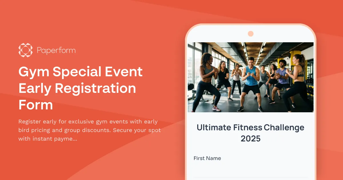 Gym Special Event Early Registration Form