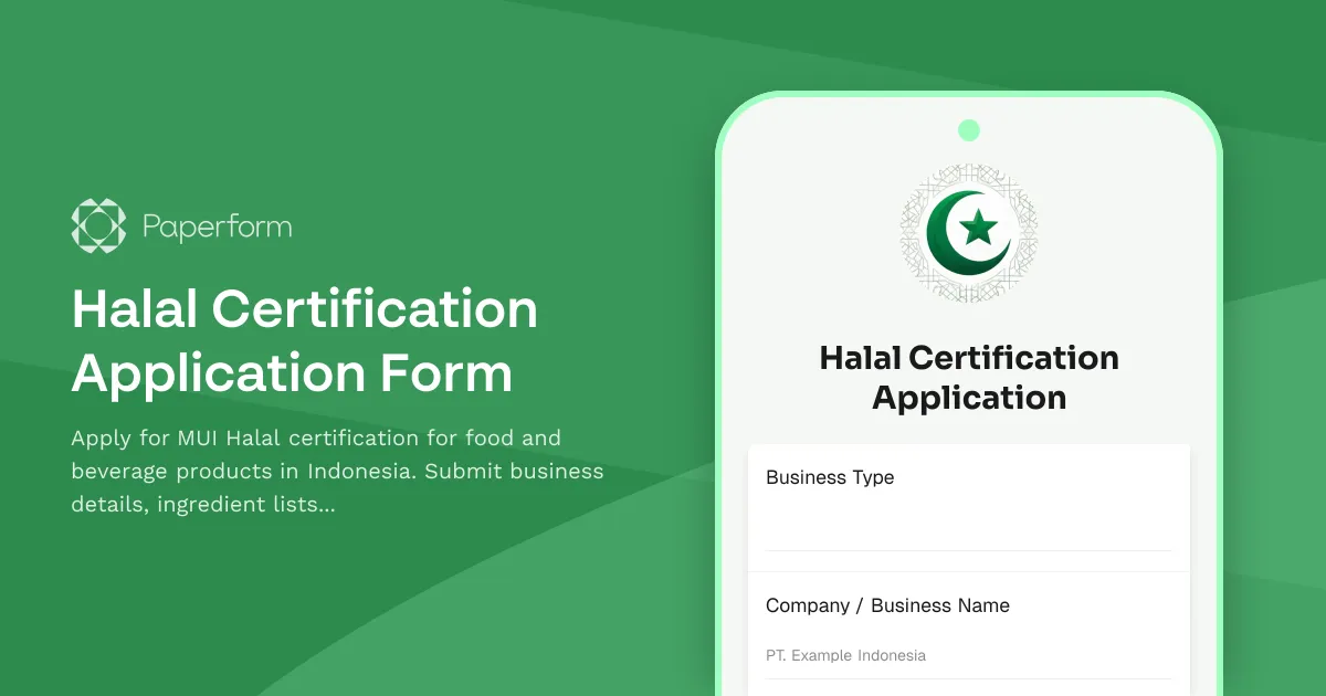 Halal Certification Application Form
