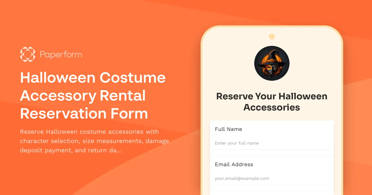 Halloween Costume Accessory Rental Reservation Form