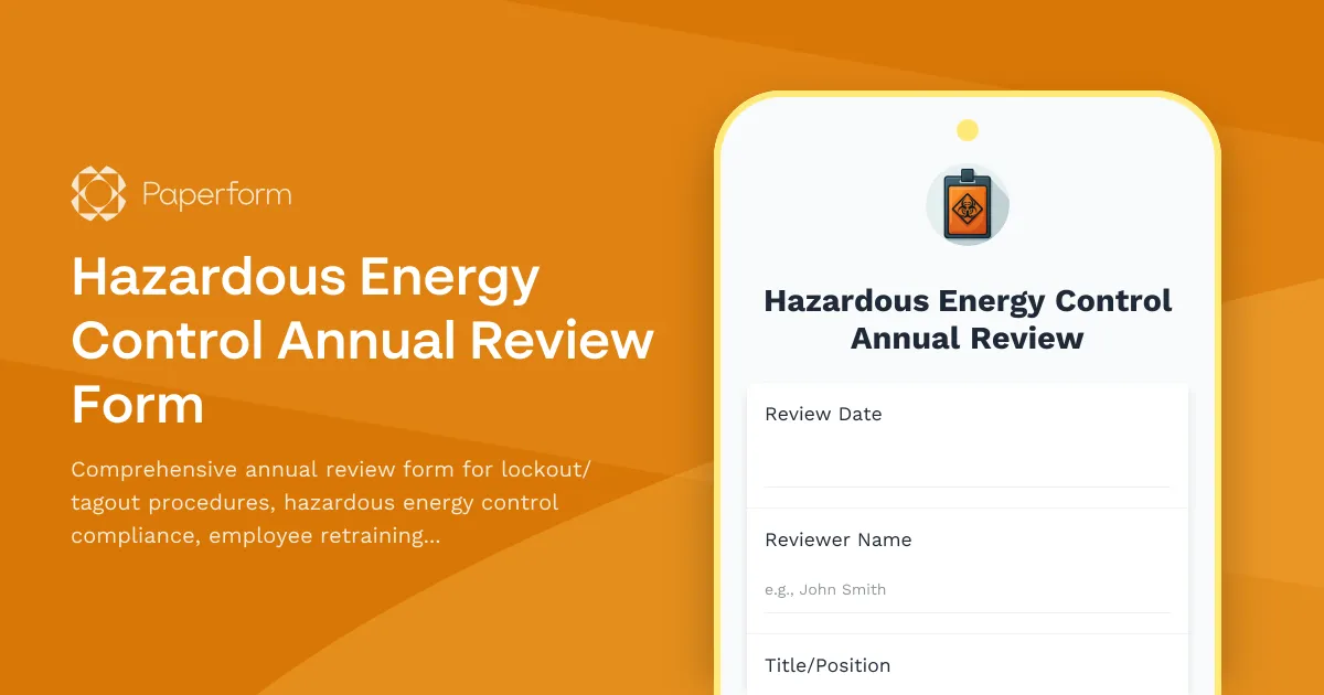 Hazardous Energy Control Annual Review Form