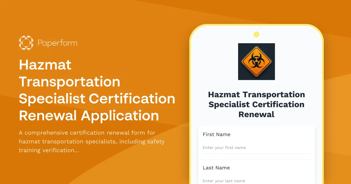 Hazmat Transportation Specialist Certification Renewal Application
