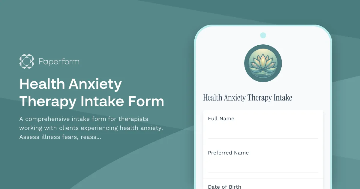 Health Anxiety Therapy Intake Form