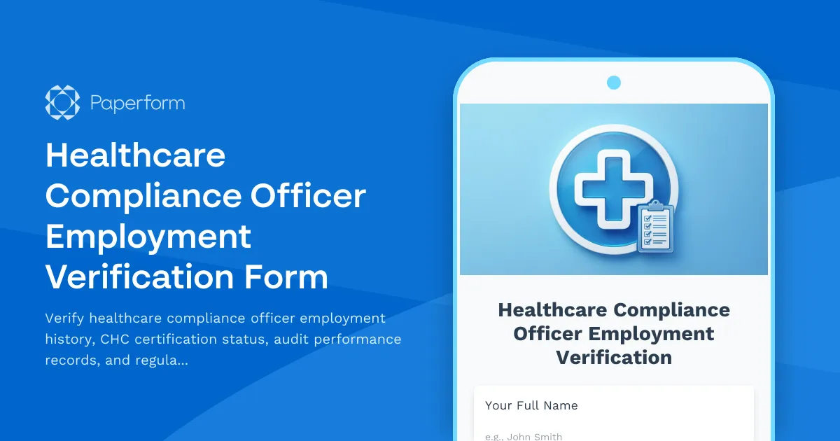Healthcare Compliance Officer Employment Verification Form