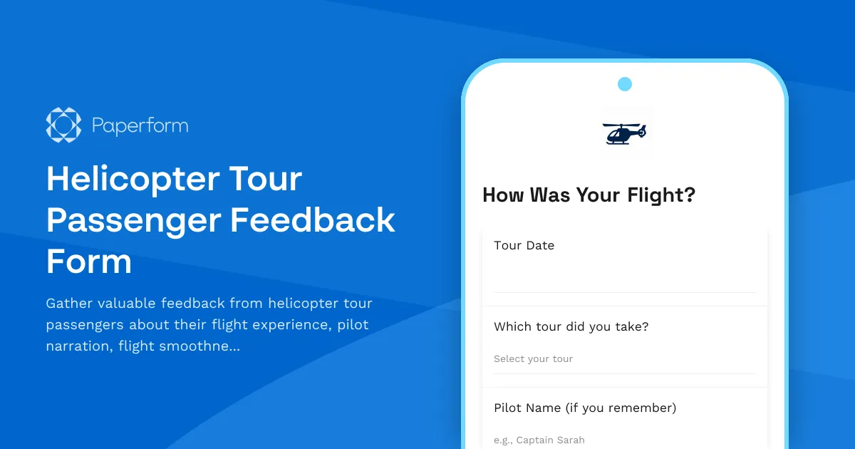 Helicopter Tour Passenger Feedback Form
