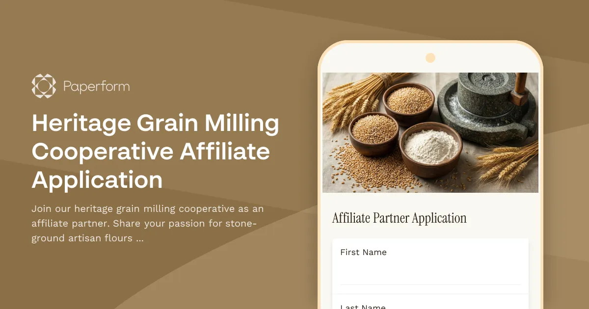 Heritage Grain Milling Cooperative Affiliate Application