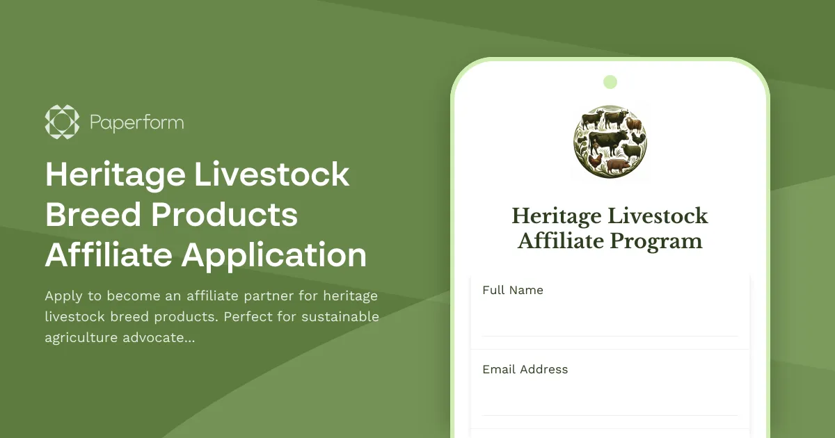 Heritage Livestock Breed Products Affiliate Application