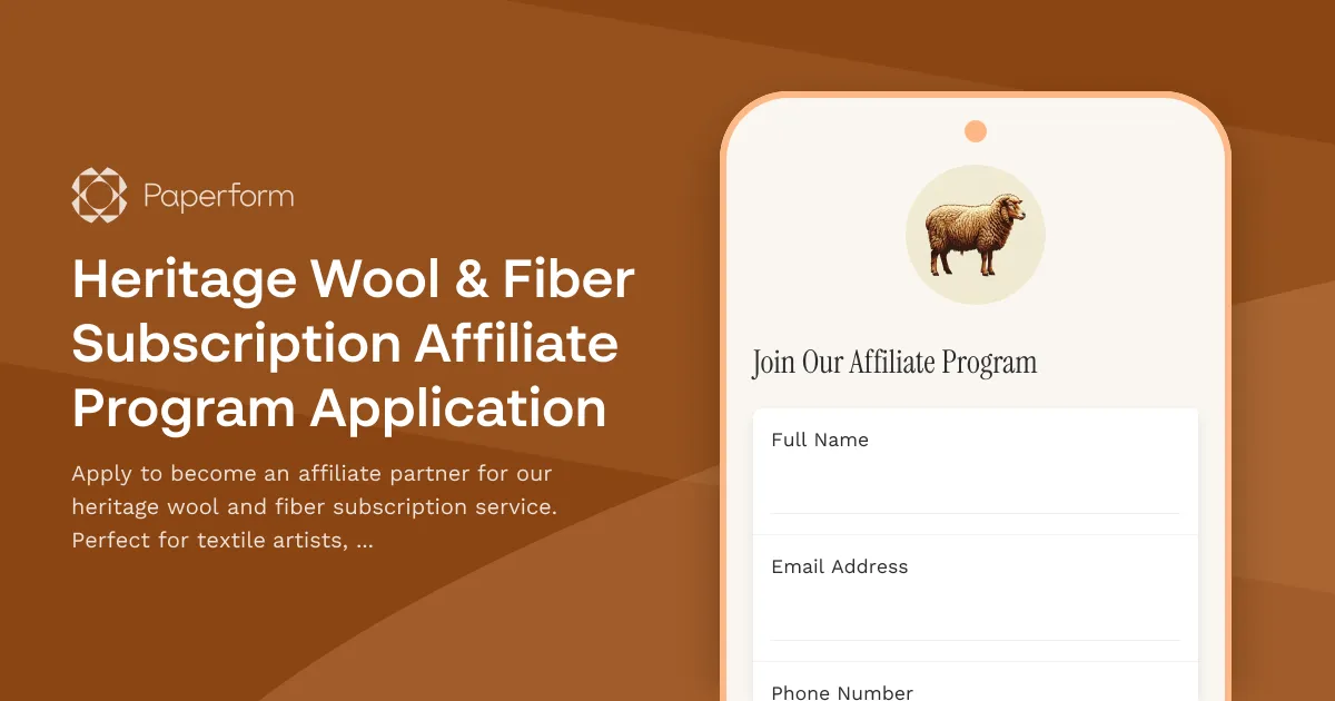Heritage Wool & Fiber Subscription Affiliate Program Application