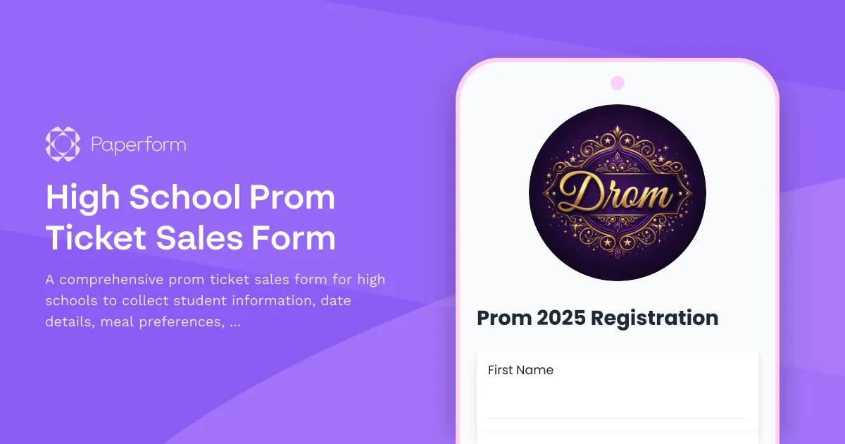High School Prom Ticket Sales Form