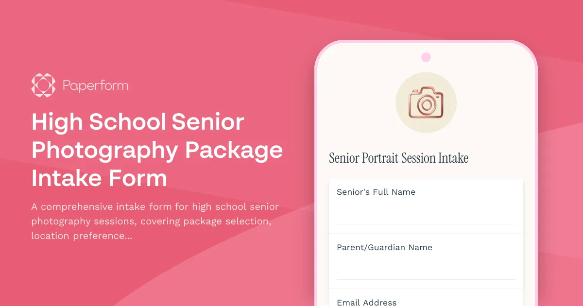 High School Senior Photography Package Intake Form