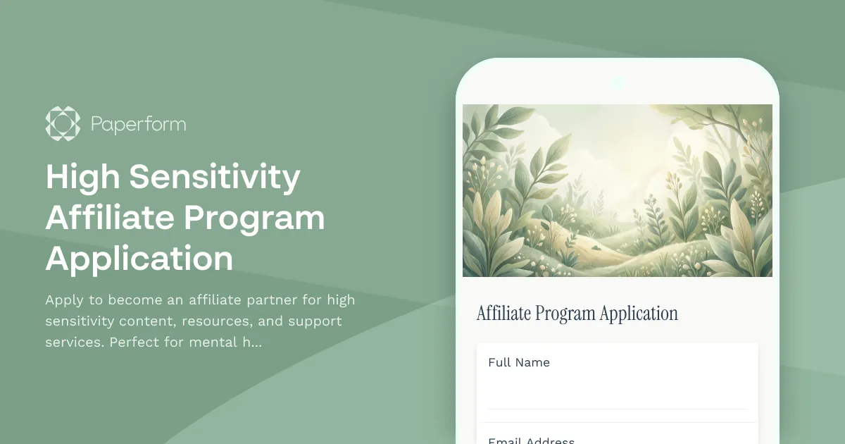 High Sensitivity Affiliate Program Application