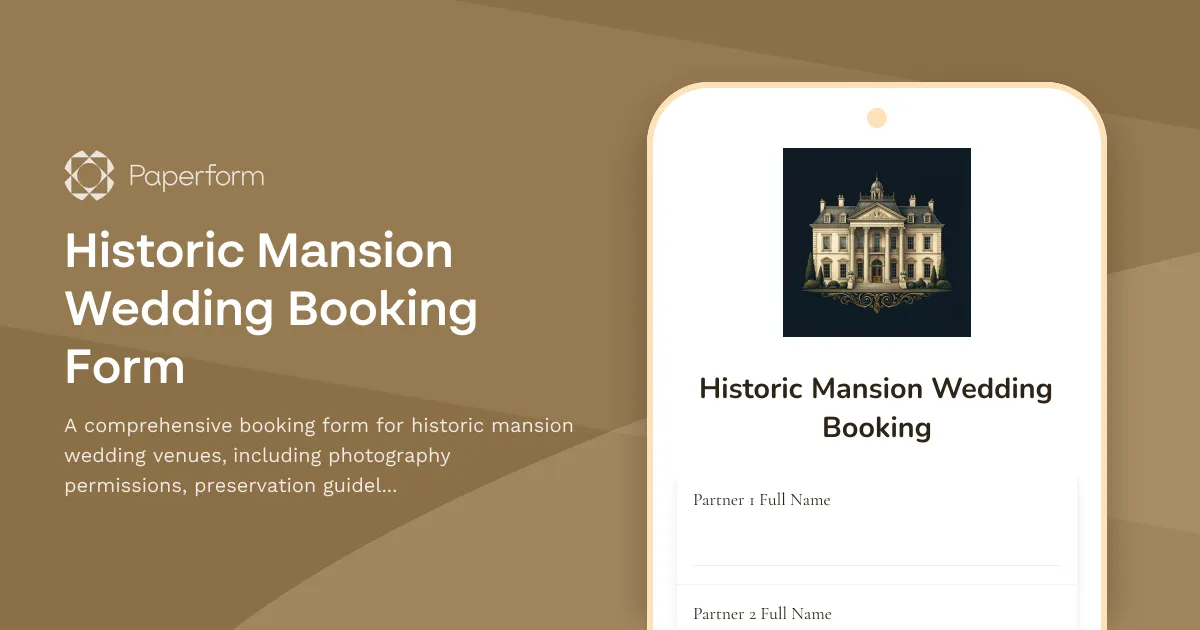 Historic Mansion Wedding Booking Form