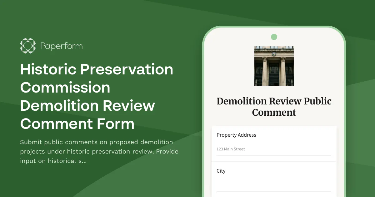 Historic Preservation Commission Demolition Review Comment Form