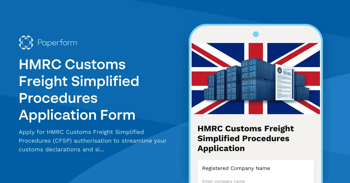 HMRC Customs Freight Simplified Procedures Application Form