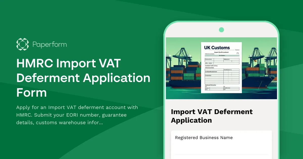 HMRC Import VAT Deferment Application Form