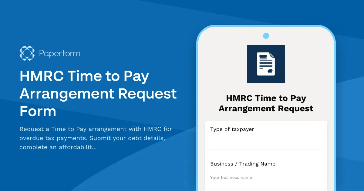 HMRC Time to Pay Arrangement Request Form