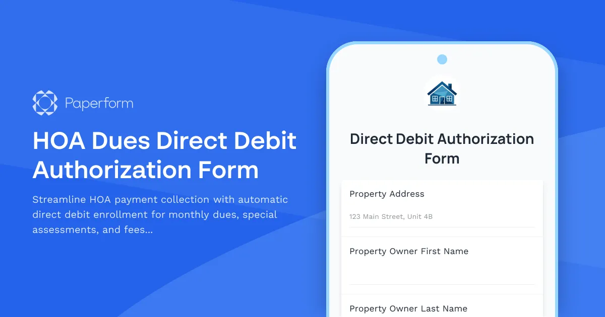 HOA Dues Direct Debit Authorization Form