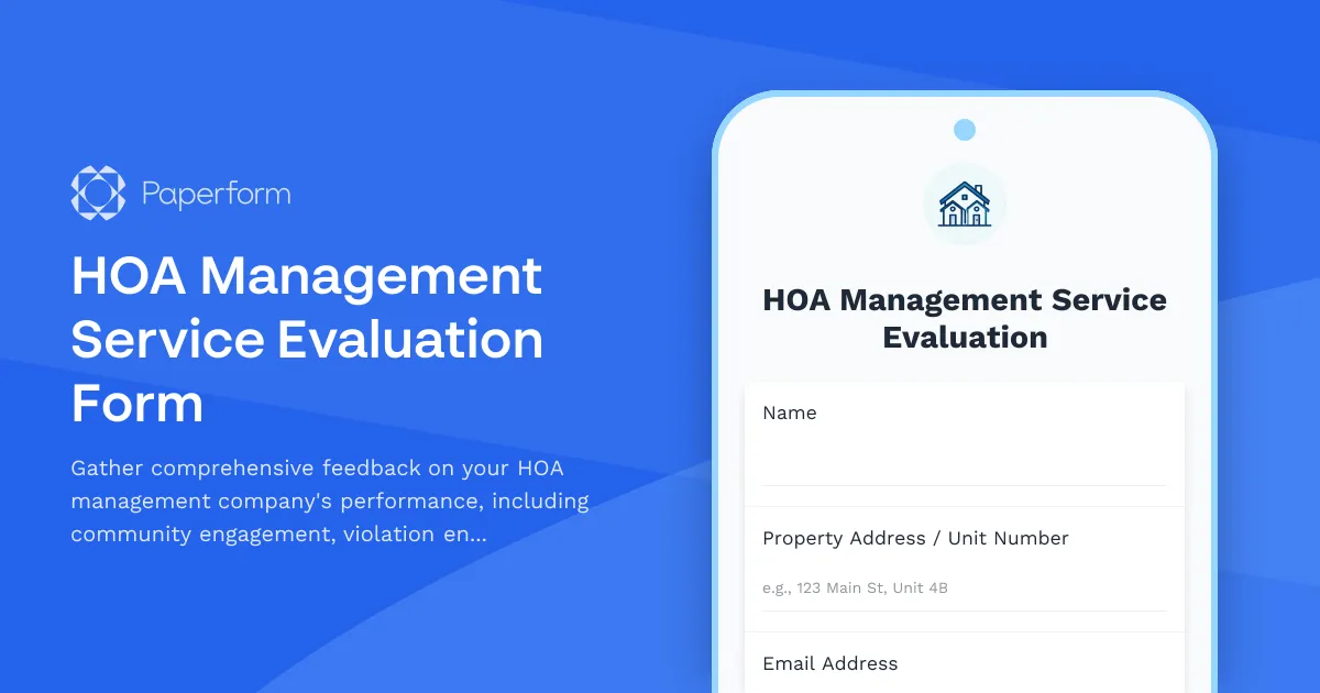 HOA Management Service Evaluation Form