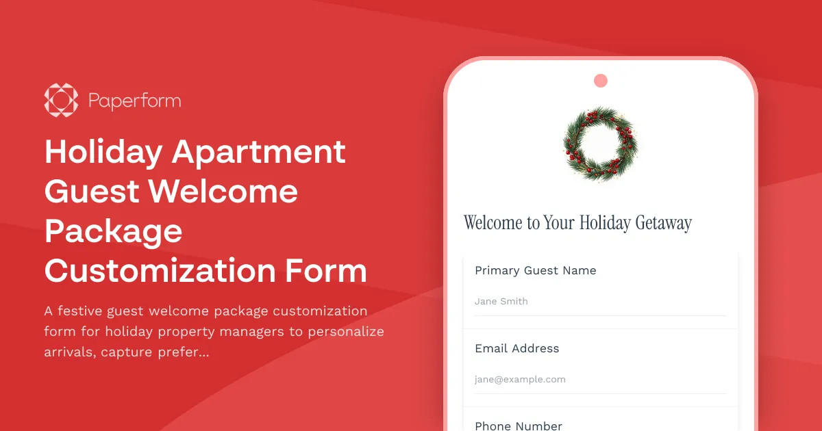 Holiday Apartment Guest Welcome Package Customization Form