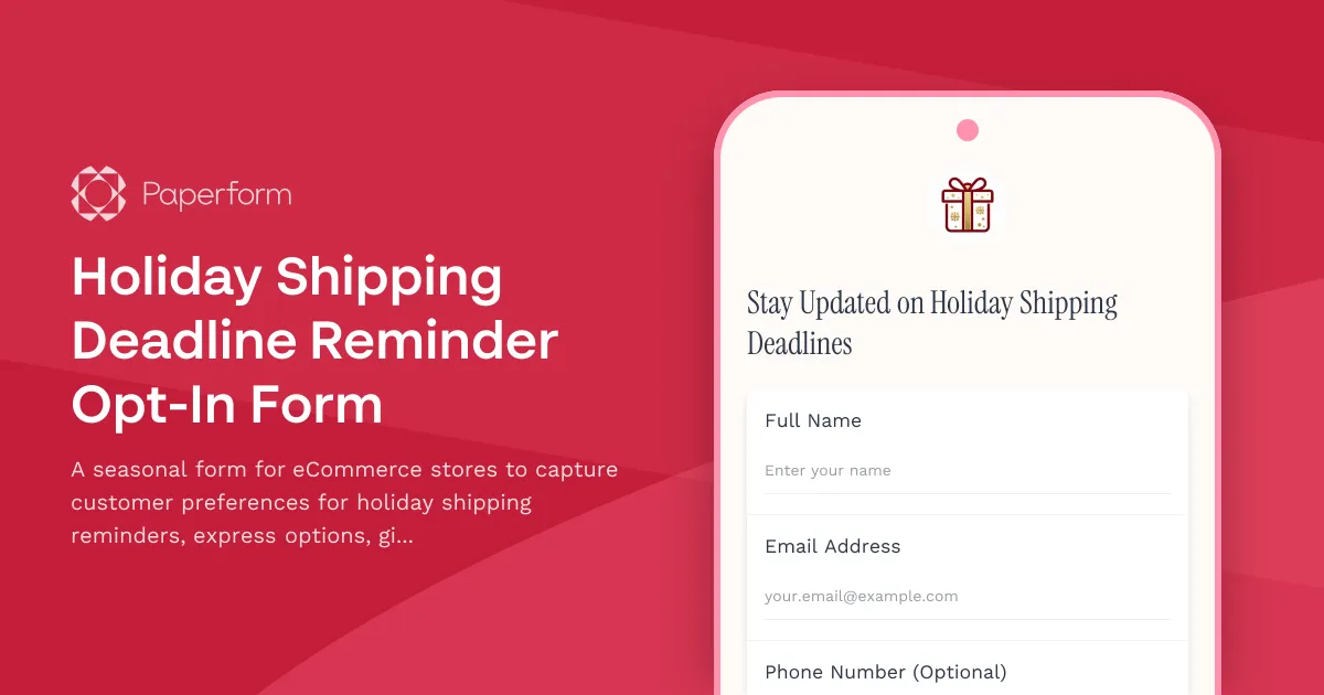Holiday Shipping Deadline Reminder Opt-In Form
