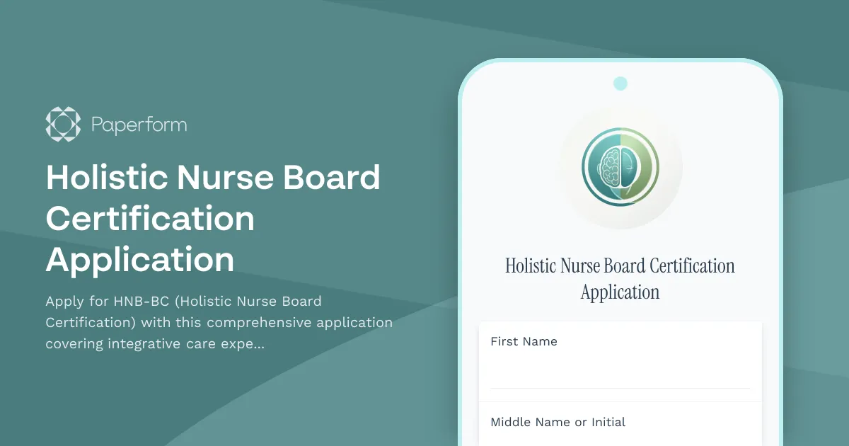 Holistic Nurse Board Certification Application