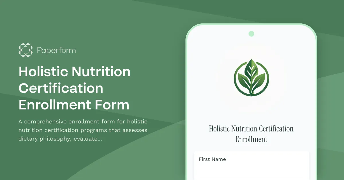 Holistic Nutrition Certification Enrollment Form