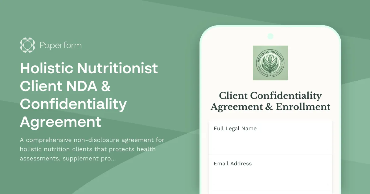 Holistic Nutritionist Client NDA & Confidentiality Agreement
