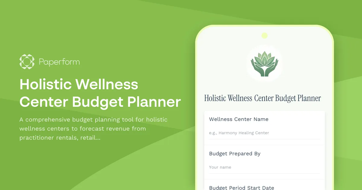 Holistic Wellness Center Budget Planner