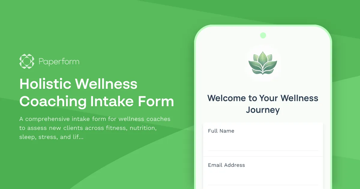 Holistic Wellness Coaching Intake Form