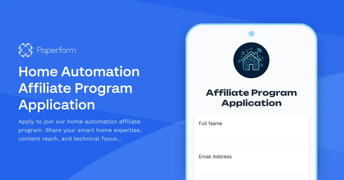 Home Automation Affiliate Program Application