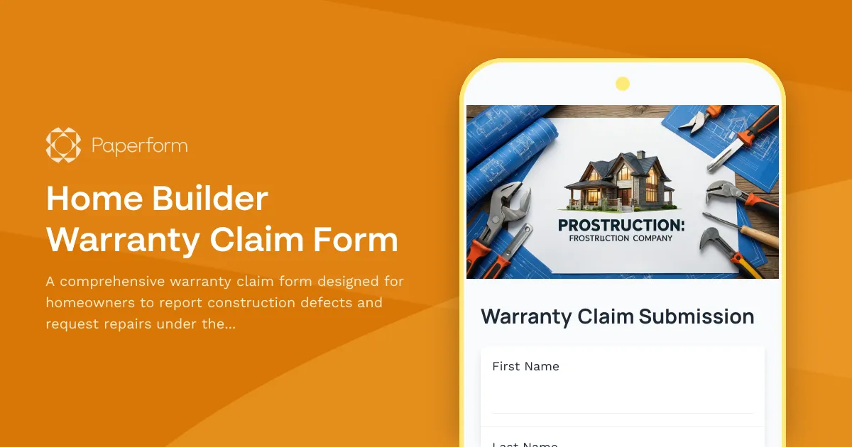 Home Builder Warranty Claim Form