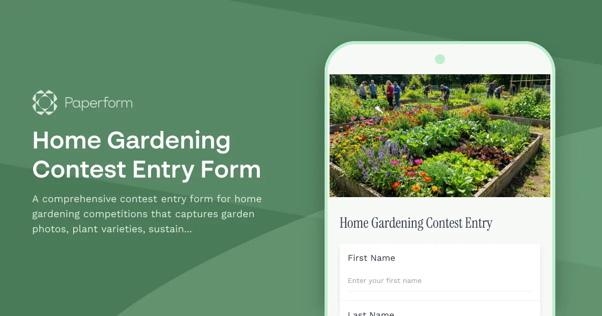 Home Gardening Contest Entry Form