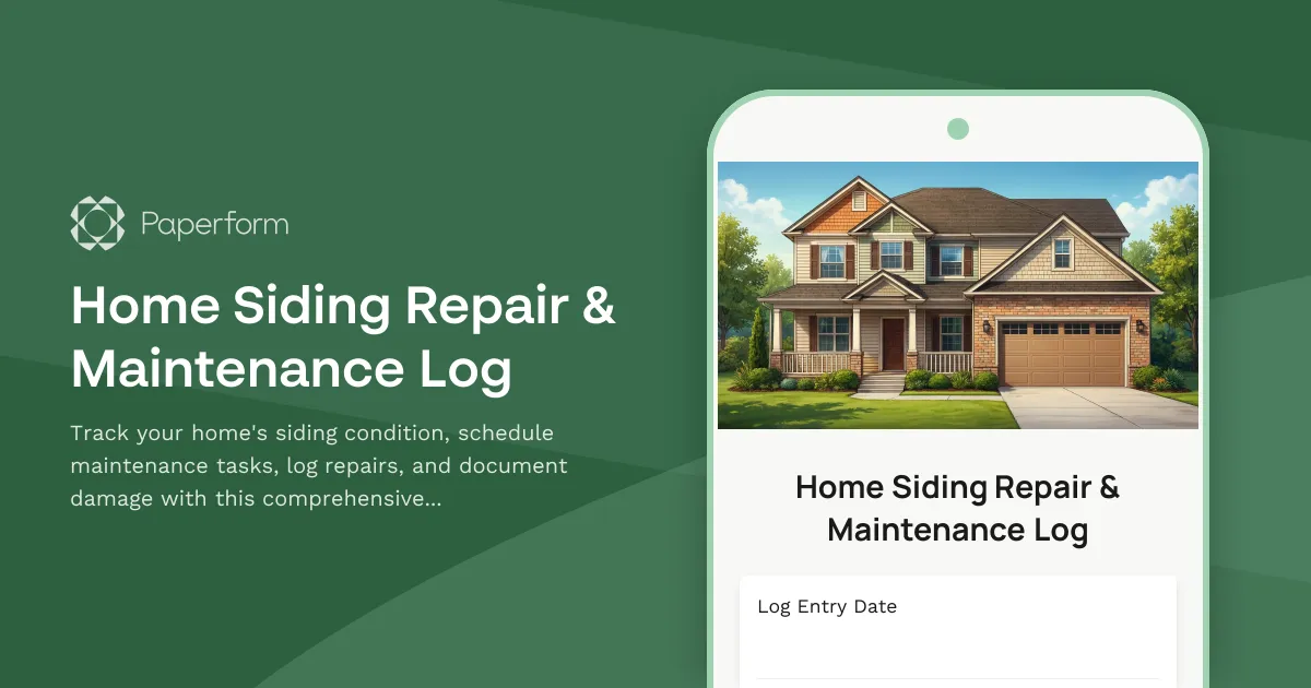 Home Siding Repair & Maintenance Log
