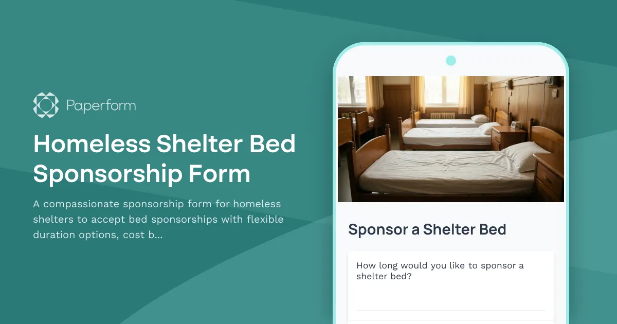 Homeless Shelter Bed Sponsorship Form